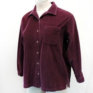 L.L. Bean Plus 100% Cotton Corduroy Button-Up Shirt Woman Plum Smart Casual 1X